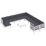 vidaXL Set mobilier grădină cu perne, 12 piese, alb, lemn de pin vidaXL Set mobilier grădină cu perne, 12 piese, alb, lemn de pin