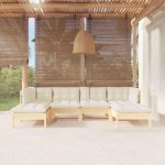 vidaXL Set mobilier grădină cu perne crem, 6 piese, lemn masiv de pin vidaXL Set mobilier grădină cu perne crem, 6 piese, lemn masiv de pin