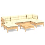 vidaXL Set mobilier grădină cu perne crem, 7 piese, lemn masiv pin vidaXL Set mobilier grădină cu perne crem, 7 piese, lemn masiv pin