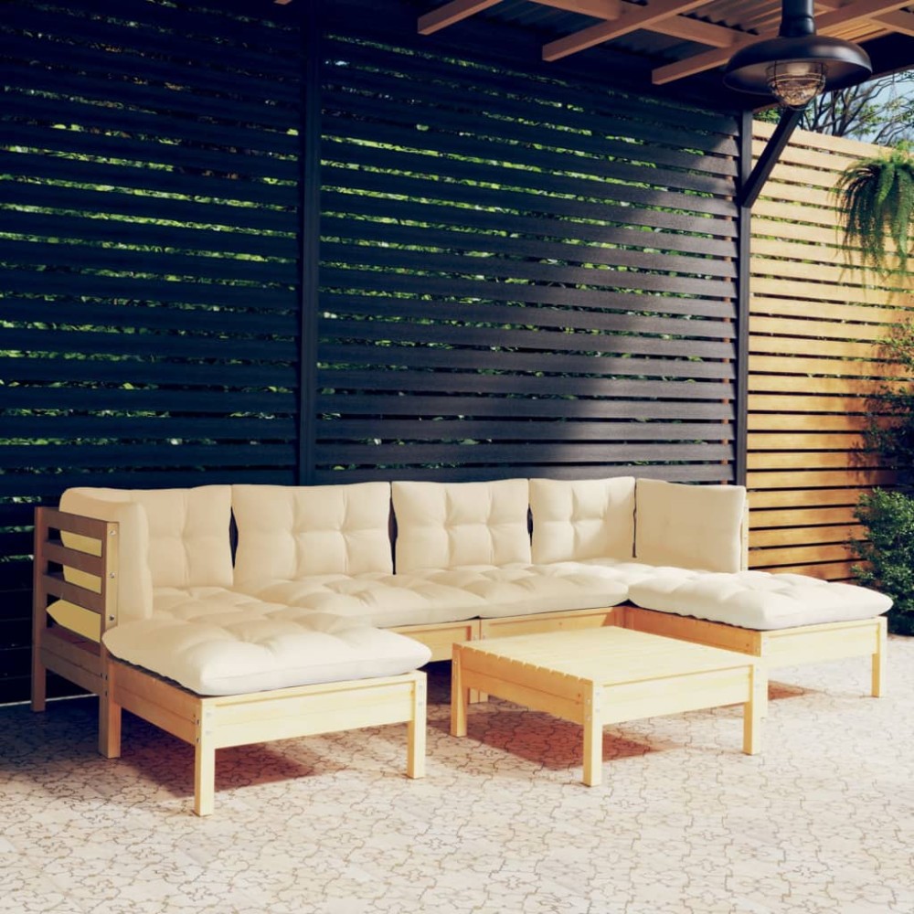 vidaXL Set mobilier grădină cu perne crem, 7 piese, lemn masiv pin