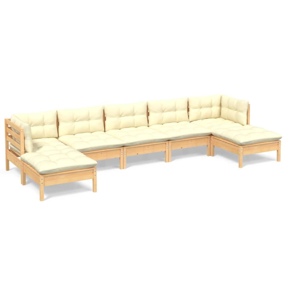 vidaXL Set mobilier grădină cu perne crem, 7 piese, lemn masiv pin
