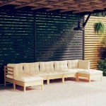 vidaXL Set mobilier grădină cu perne crem, 7 piese, lemn masiv pin vidaXL Set mobilier grădină cu perne crem, 7 piese, lemn masiv pin