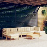 vidaXL Set mobilier de grădină cu perne, 8 piese, crem, lemn de pin vidaXL Set mobilier de grădină cu perne, 8 piese, crem, lemn de pin
