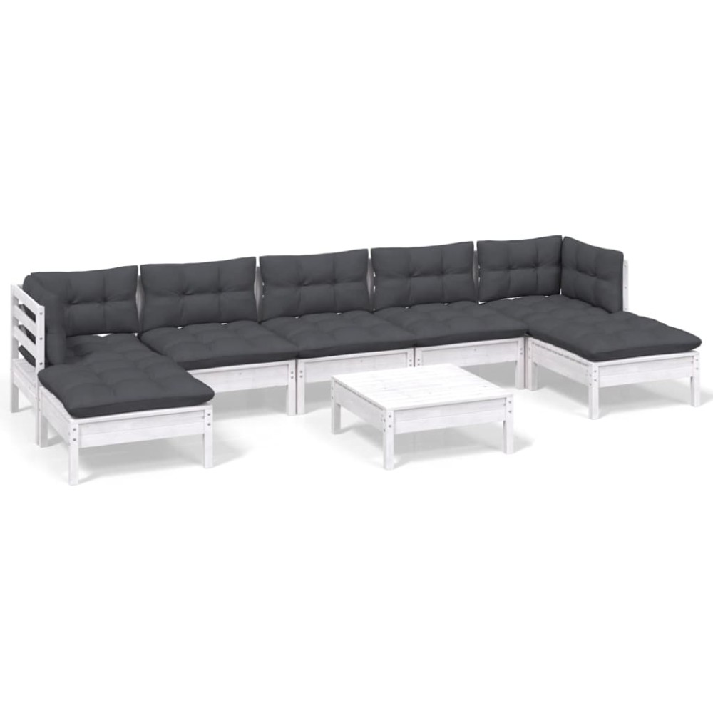 vidaXL Set mobilier de grădină cu perne, 8 piese, alb, lemn de pin
