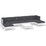 vidaXL Set mobilier de grădină cu perne, 8 piese, alb, lemn de pin