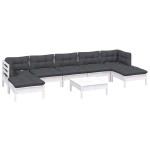 vidaXL Set mobilier de grădină cu perne, 8 piese, alb, lemn de pin