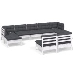 vidaXL Set mobilier de grădină cu perne, 9 piese, alb, lemn de pin vidaXL Set mobilier de grădină cu perne, 9 piese, alb, lemn de pin