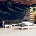 vidaXL Set mobilier de grădină cu perne, 9 piese, alb, lemn de pin vidaXL Set mobilier de grădină cu perne, 9 piese, alb, lemn de pin