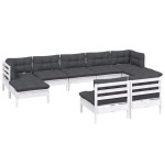 vidaXL Set mobilier de grădină cu perne, 9 piese, alb, lemn de pin vidaXL Set mobilier de grădină cu perne, 9 piese, alb, lemn de pin