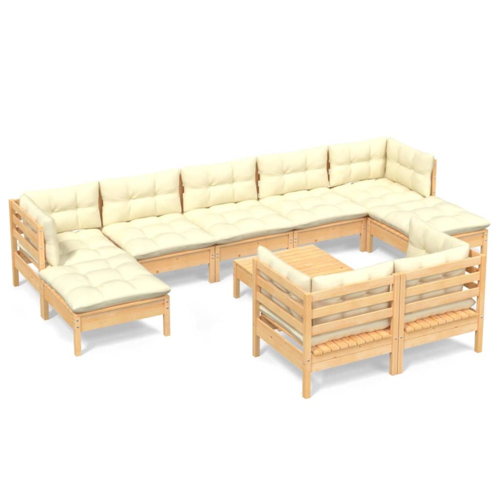 vidaXL Set mobilier grădină cu perne crem, 10 piese, lemn masiv de pin