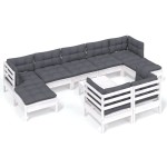 vidaXL Set mobilier grădină cu perne, 10 piese, alb, lemn masiv pin vidaXL Set mobilier grădină cu perne, 10 piese, alb, lemn masiv pin