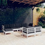 vidaXL Set mobilier grădină cu perne, 10 piese, alb, lemn masiv pin vidaXL Set mobilier grădină cu perne, 10 piese, alb, lemn masiv pin