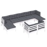 vidaXL Set mobilier grădină cu perne, 10 piese, alb, lemn masiv pin vidaXL Set mobilier grădină cu perne, 10 piese, alb, lemn masiv pin