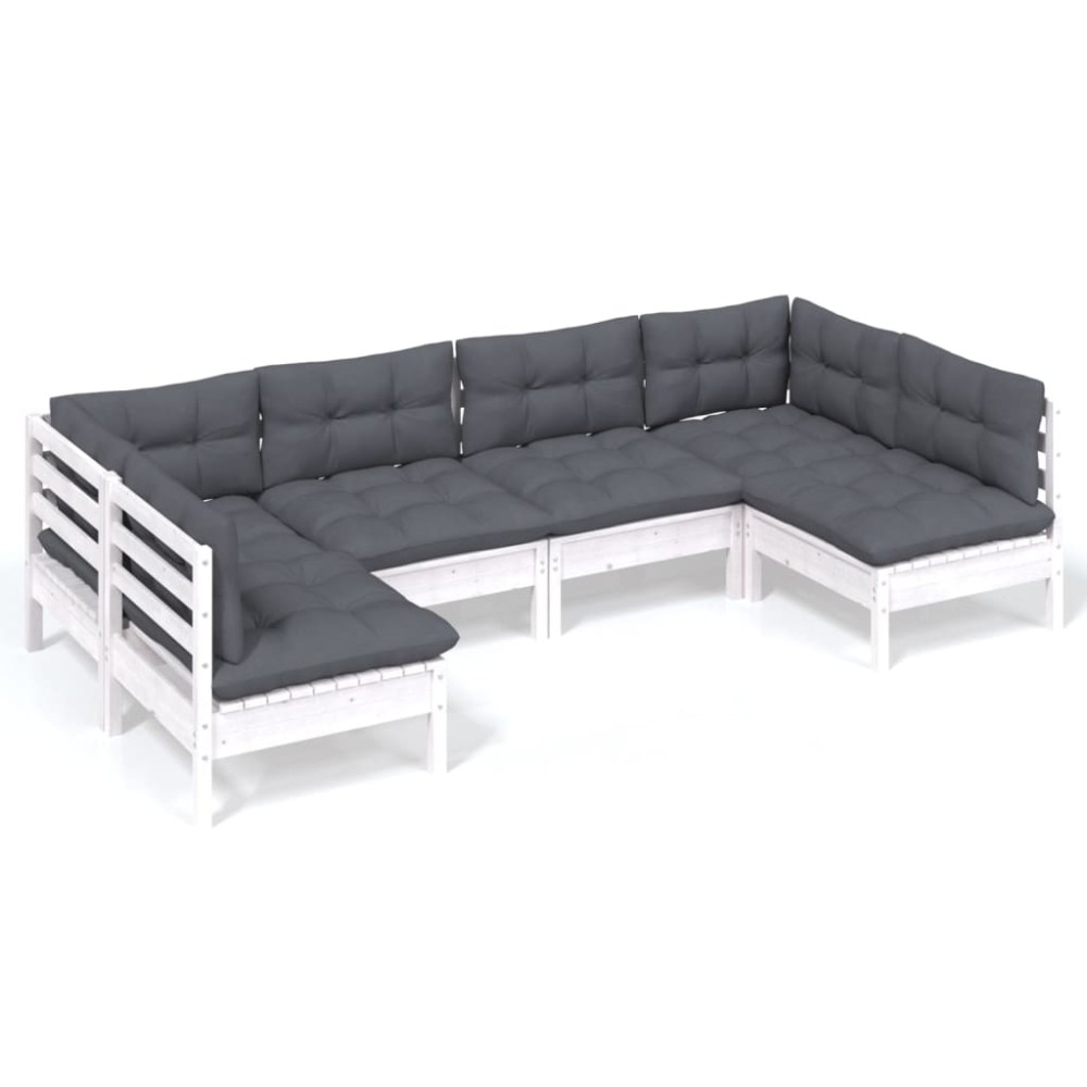 vidaXL Set mobilier grădină cu perne, 6 piese, alb, lemn masiv de pin