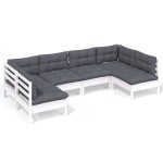 vidaXL Set mobilier grădină cu perne, 6 piese, alb, lemn masiv de pin