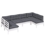 vidaXL Set mobilier grădină cu perne, 6 piese, alb, lemn masiv de pin