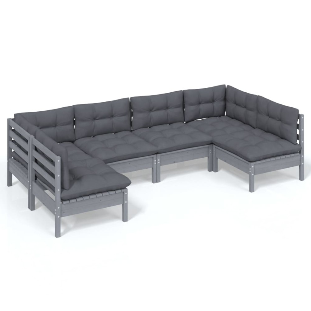 vidaXL Set mobilier grădină cu perne, 6 piese, gri, lemn masiv pin