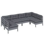 vidaXL Set mobilier grădină cu perne, 6 piese, gri, lemn masiv pin