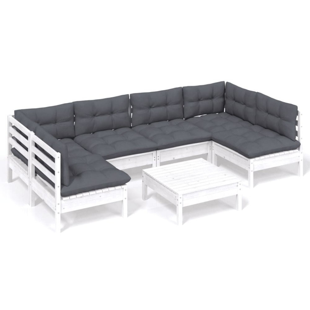 vidaXL Set mobilier grădină cu perne, 7 piese, alb, lemn masiv de pin