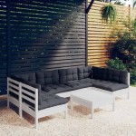 vidaXL Set mobilier grădină cu perne, 7 piese, alb, lemn masiv de pin