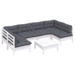 vidaXL Set mobilier grădină cu perne, 7 piese, alb, lemn masiv de pin