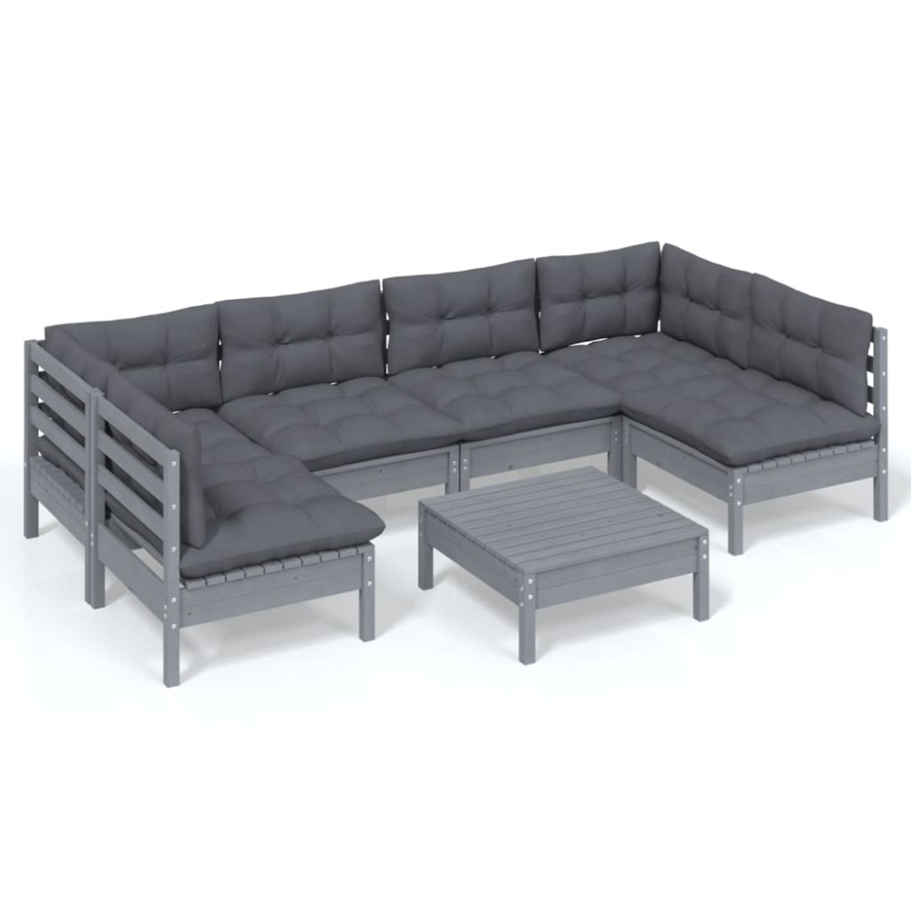 vidaXL Set mobilier grădină cu perne, 7 piese, gri, lemn masiv de pin