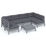 vidaXL Set mobilier grădină cu perne, 7 piese, gri, lemn masiv de pin
