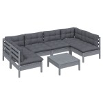 vidaXL Set mobilier grădină cu perne, 7 piese, gri, lemn masiv de pin
