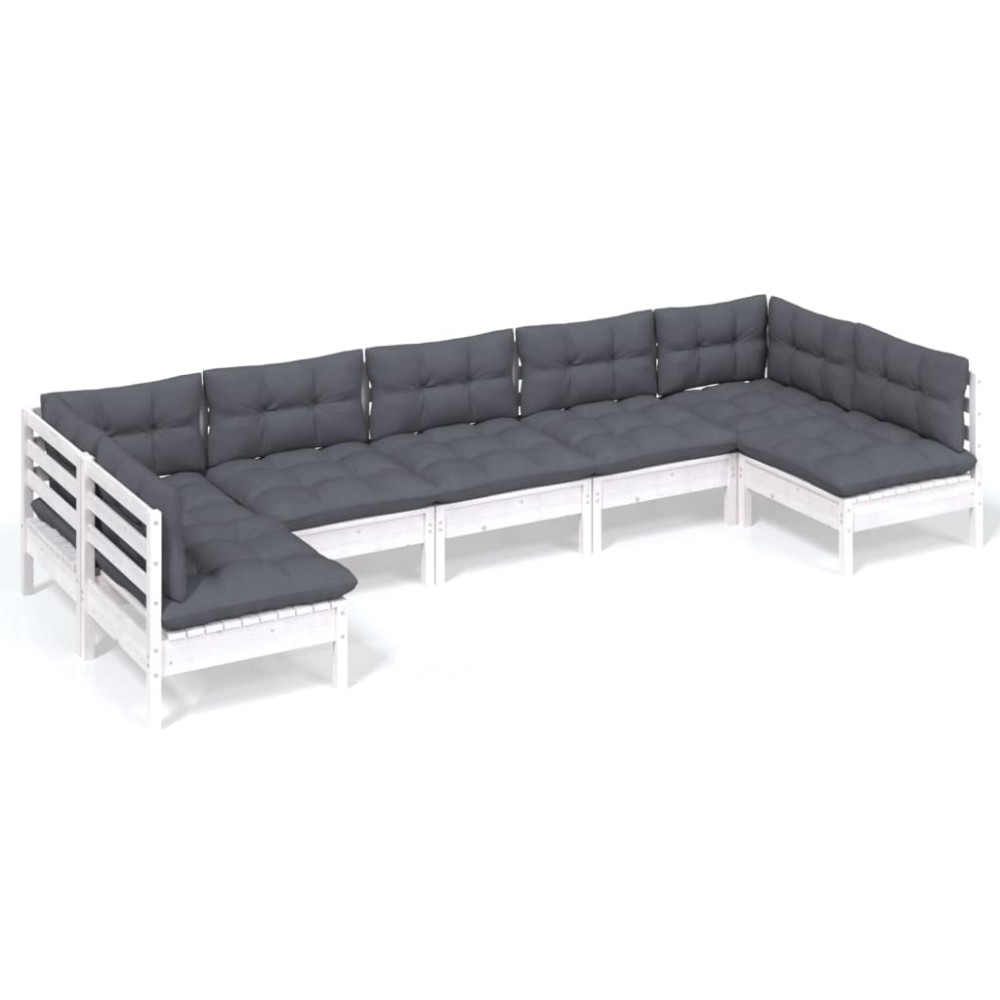 vidaXL Set mobilier grădină cu perne, 7 piese, alb, lemn masiv de pin