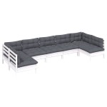 vidaXL Set mobilier grădină cu perne, 7 piese, alb, lemn masiv de pin