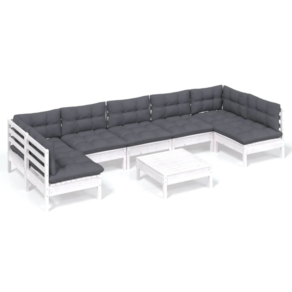 vidaXL Set mobilier de grădină cu perne, 8 piese, alb, lemn masiv pin