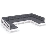 vidaXL Set mobilier grădină cu perne, 9 piese, alb, lemn masiv pin