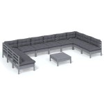 vidaXL Set mobilier grădină cu perne, 11 piese, gri, lemn masiv pin vidaXL Set mobilier grădină cu perne, 11 piese, gri, lemn masiv pin
