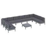vidaXL Set mobilier grădină cu perne, 11 piese, gri, lemn masiv pin vidaXL Set mobilier grădină cu perne, 11 piese, gri, lemn masiv pin