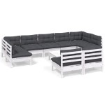 vidaXL Set mobilier grădină cu perne, 10 piese, alb, lemn masiv pin vidaXL Set mobilier grădină cu perne, 10 piese, alb, lemn masiv pin