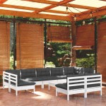 vidaXL Set mobilier grădină cu perne, 10 piese, alb, lemn masiv pin vidaXL Set mobilier grădină cu perne, 10 piese, alb, lemn masiv pin