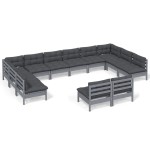 vidaXL Set mobilier relaxare de grădină & perne 12 piese gri lemn pin