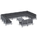 vidaXL Set mobilier grădină cu perne, 13 piese, gri, lemn masiv pin
