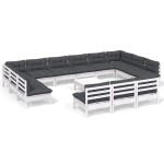 vidaXL Set mobilier grădină cu perne, 14 piese, alb, lemn masiv pin