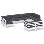vidaXL Set mobilier de grădină cu perne, 9 piese, alb, lemn masiv pin vidaXL Set mobilier de grădină cu perne, 9 piese, alb, lemn masiv pin