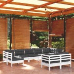 vidaXL Set mobilier de grădină cu perne, 9 piese, alb, lemn masiv pin vidaXL Set mobilier de grădină cu perne, 9 piese, alb, lemn masiv pin