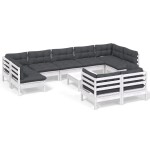 vidaXL Set mobilier grădină cu perne, 10 piese, alb, lemn masiv pin