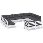vidaXL Set mobilier grădină cu perne, 11 piese, alb, lemn masiv de pin vidaXL Set mobilier grădină cu perne, 11 piese, alb, lemn masiv de pin
