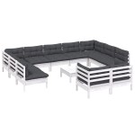 vidaXL Set mobilier grădină cu perne, 12 piese, alb, lemn masiv pin