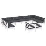 vidaXL Set mobilier grădină cu perne, 12 piese, alb, lemn masiv pin