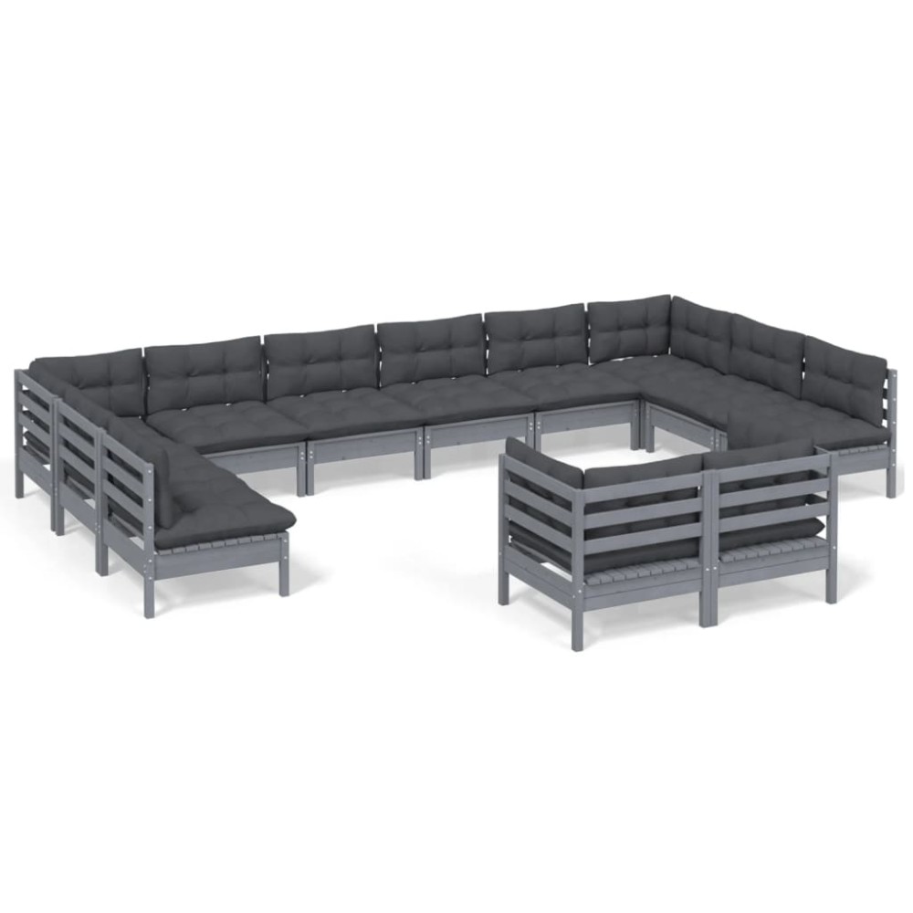 vidaXL Set mobilier relaxare de grădină & perne 12 piese gri lemn pin