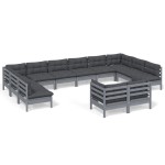 vidaXL Set mobilier relaxare de grădină & perne 12 piese gri lemn pin vidaXL Set mobilier relaxare de grădină & perne 12 piese gri lemn pin