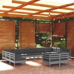vidaXL Set mobilier relaxare de grădină & perne 12 piese gri lemn pin vidaXL Set mobilier relaxare de grădină & perne 12 piese gri lemn pin