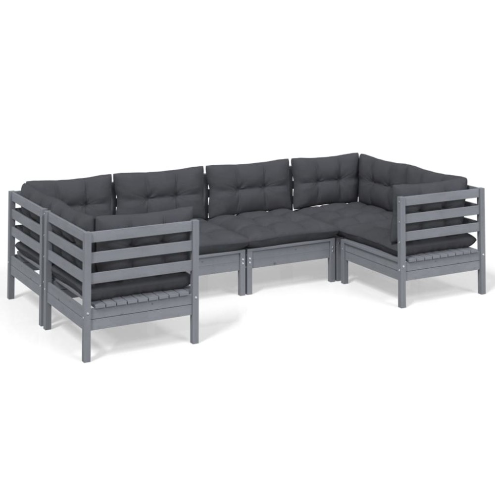 vidaXL Set mobilier grădină cu perne gri, 6 piese, lemn de pin
