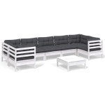vidaXL Set mobilier de grădină cu perne, 8 piese, alb, lemn masiv pin